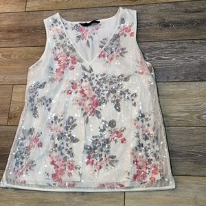 White House Black Market floral glitter dressy top